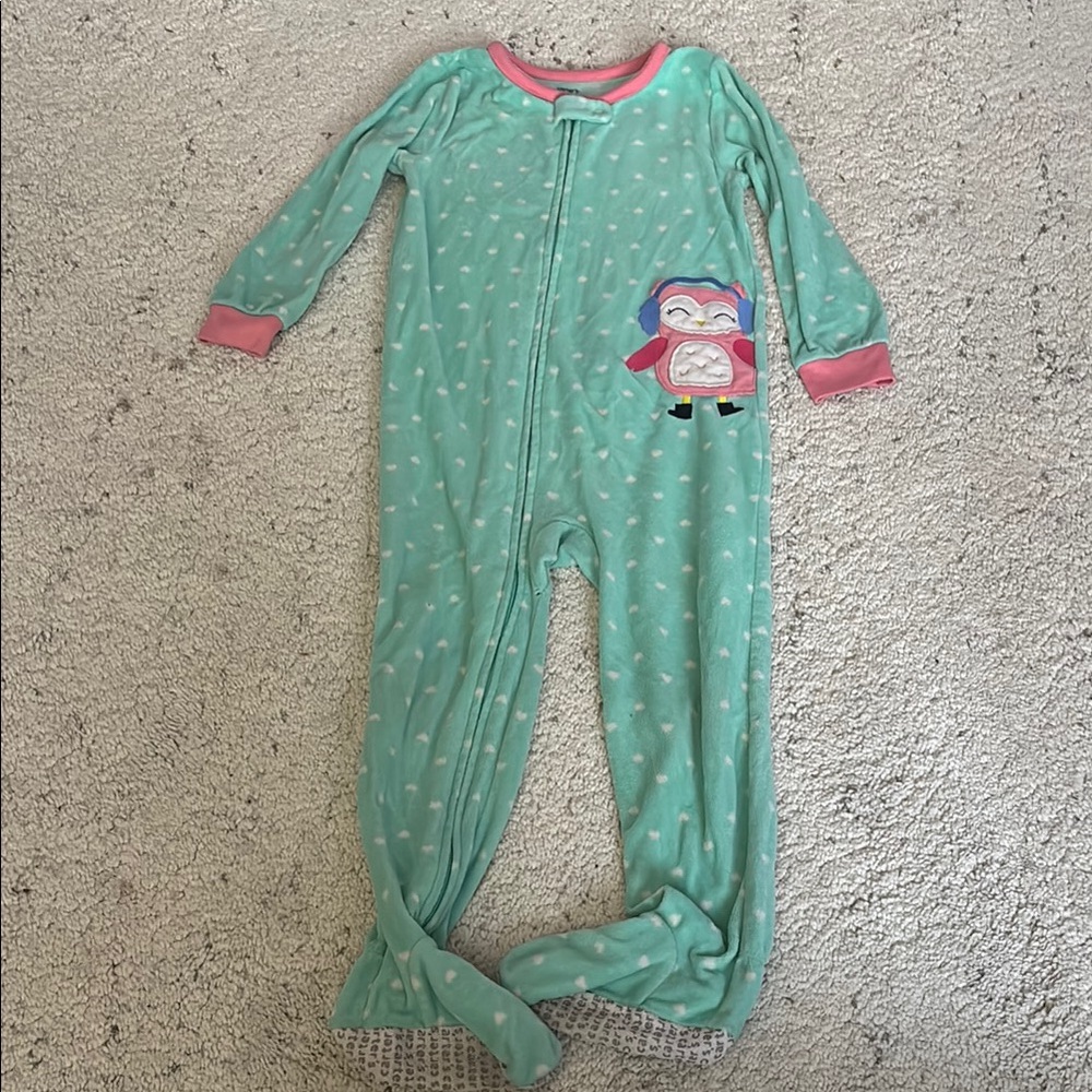 Carter’s Girls Aqua Fleece Owl One Piece Footed Sleeper Pajama Kids Size 4T